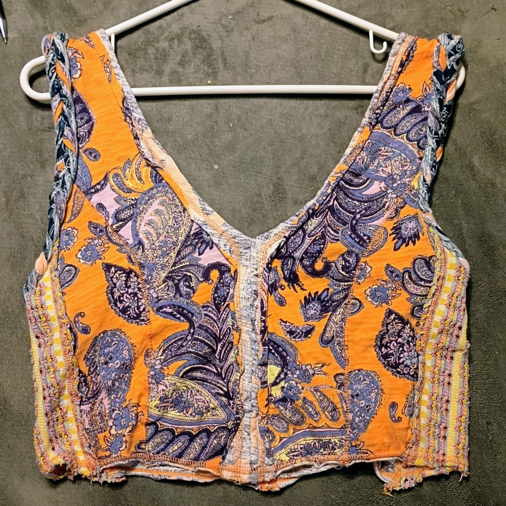 Free People Vibrant Orange and Purple Paisley Crop Top